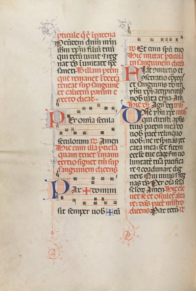 Missale: Fol. 190v: Musik för olika böner, 1469. av Bartolomeo Caporali