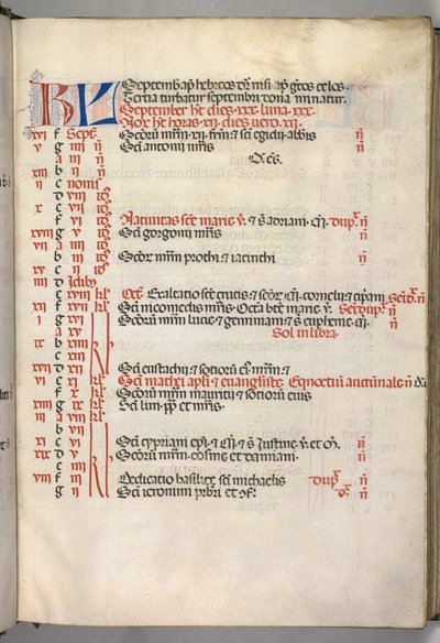 Missale: Fol. 7r: September kalendersida, 1469. av Bartolomeo Caporali