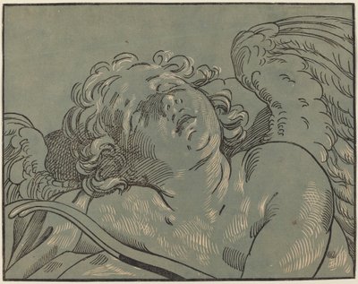 Cupid sover av Bartolomeo Coriolano after Guido Reni