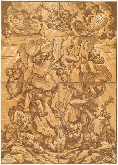 Jättarnas fall av Bartolomeo Coriolano after Guido Reni