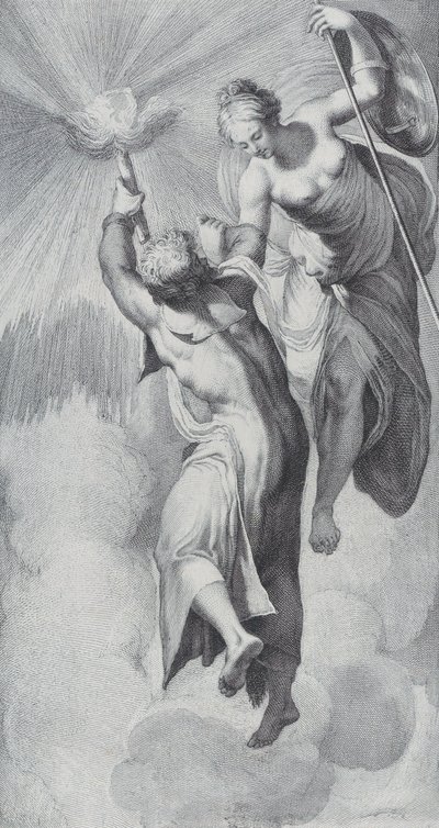 Minerva hjälper Prometheus när han försöker stiga upp till himlen, 1756. Skapare: Bartolomeo Crivellari, Gabriel Söderling. av Bartolomeo Crivellari, Gabriel Söderling