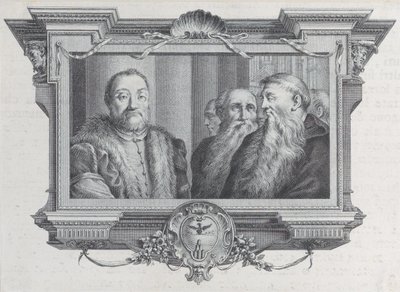 Tre skäggiga män, en i päls, 1756. Skapare: Bartolomeo Crivellari, Gabriel Söderling. av Bartolomeo Crivellari, Gabriel Söderling