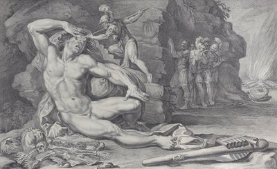Plåt 6: Ulysses slår in en brinnande påle i Polyphemus öga, 1756 av Bartolomeo Crivellari