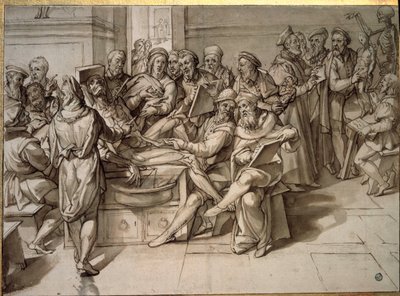 Anatomiföreläsning hållen av Michelangelo Buonarroti dit Michelangelo (Michelangelo eller Michel Ange av Bartolomeo Passarotti