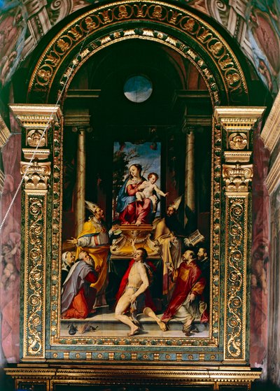 Madonna and Child Enthroned with Saint Anthony (olja på panel) av Bartolomeo Passarotti