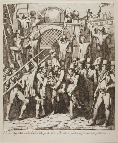 En hädare bryter benet när han klättrar över murarna till Vatikanen, 6 juli 1809 av Bartolomeo Pinelli
