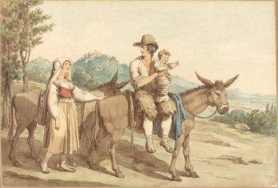 En bondfamilj och två åsnor av Bartolomeo Pinelli