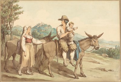 En bondfamilj och två åsnor av Bartolomeo Pinelli
