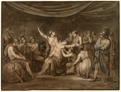 Akilles svär att hämnas den döde Patroklos, dödad av Hektor av Bartolomeo Pinelli