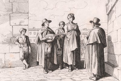 Blind man som sjunger och spelar, etsning av Bartolomeo Pinelli (Rom av Bartolomeo Pinelli