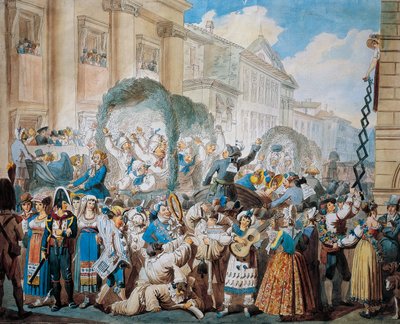 Ridderlig scen på San Carlo al Corso i Rom, av Bartolomeo Pinelli (1781-1835) av Bartolomeo Pinelli