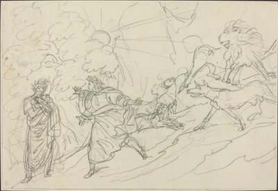 Dante flyr från vilddjuren och möter Vergilius av Bartolomeo Pinelli