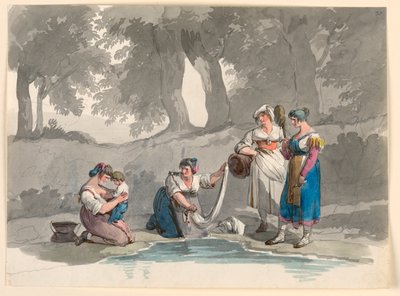 Teckning, Vid en bäck i bergen nära Rom, 1807-08 av Bartolomeo Pinelli