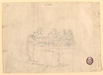 Teckning, Tre kvinnor tvättar, 1800-25 av Bartolomeo Pinelli