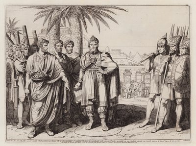 Gaius Popillius Laenas ritar en cirkel i sanden runt Antiochus IV Epiphanes (etsning) av Bartolomeo Pinelli