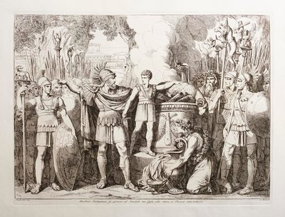 Hamilkar Barca får sin son Hannibal att svära på evigt hat mot romarna av Bartolomeo Pinelli