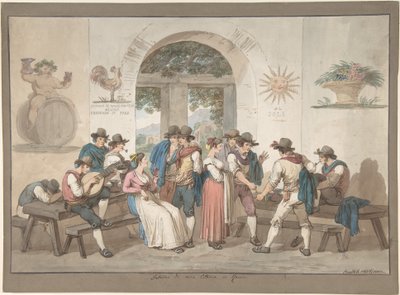Interiör från ett romerskt värdshus av Bartolomeo Pinelli