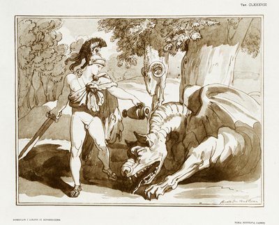 Jason lägger draken som vaktar Golden Fleece som sover av Bartolomeo Pinelli