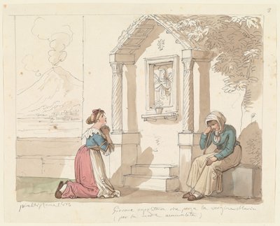 En kvinna från Neapel som ber till Jungfru Maria för sin sjuka mor, illustration till boken ”Romerska dräkter och seder” av Bartolomeo Pinelli