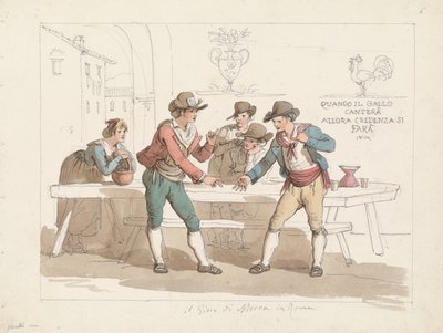 Morraspel på en romersk osteria, illustration till Romerska dräkter och seder av Bartolomeo Pinelli