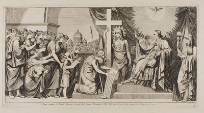 Rom leder det romerska folket till Pius VII efter hans återkomst till Rom 1814 av Bartolomeo Pinelli
