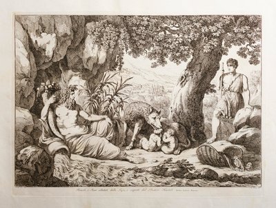 Romulus och Remus ammade av varginnan av Bartolomeo Pinelli