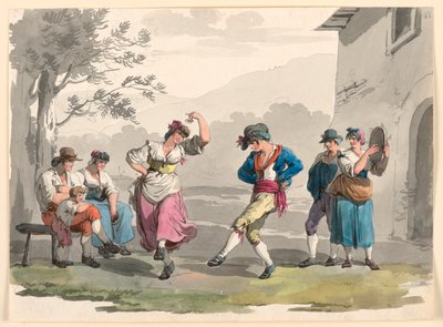 "Saltarello Romano," Dansande bönder i Roms grannskap av Bartolomeo Pinelli