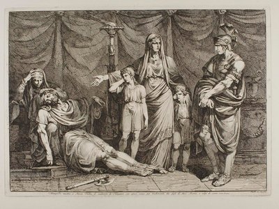 Tanaquilla visar upp Tarquinios lik för Servius Tullius av Bartolomeo Pinelli