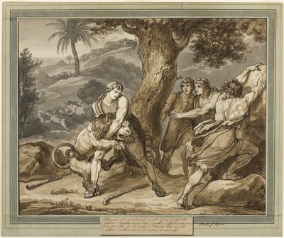 Telemachus slåss mot lejonet, från Telemachos äventyr, bok 2 av Bartolomeo Pinelli