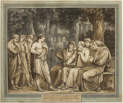 Telemachus beskriver hur han släpptes in i församlingen på Kreta, från Telemachos äventyr, bok 5 av Bartolomeo Pinelli