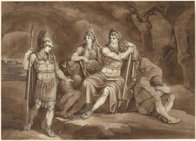 Telemachus begär tillstånd från Pluto att söka sin far i underjorden av Bartolomeo Pinelli