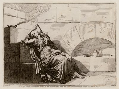 Vestaljungfrun Sestilia levande begravd (etsning) av Bartolomeo Pinelli