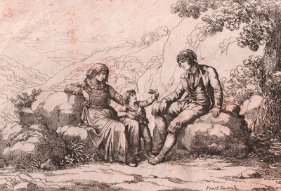 Två gemene man med en baby, Schiavi, Abruzzo, etsning av Bartolomeo Pinelli (Rom av Bartolomeo Pinelli