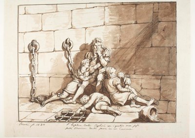 Ugolini della Gherardesca och hans söner i svältens torn av Bartolomeo Pinelli