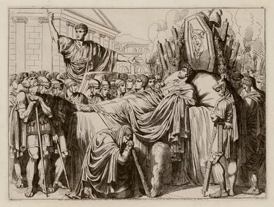 Valerius håller lovtal vid Brutus begravning, 509 f.Kr (etsning) av Bartolomeo Pinelli