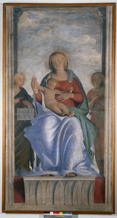 Madonna och barn och två änglar av Bartolomeo Suardi Bramantino