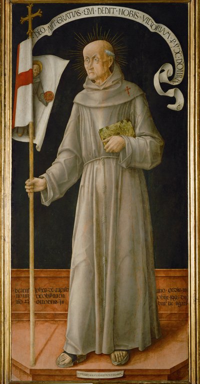 Sankt Joannes av Capistrano, berömd predikant för omvändelse, uppmanar till korståg mot turkar och hussiter ... av Bartolomeo Vivarini