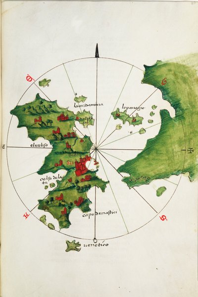 Khios och intilliggande fastland, ca 1485 (pergament) av Bartolomeo da li Sonetti