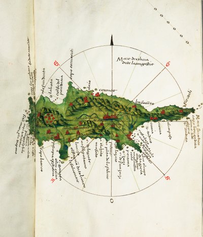 Karta över Cypern, ca 1485 (pergament) av Bartolomeo da li Sonetti