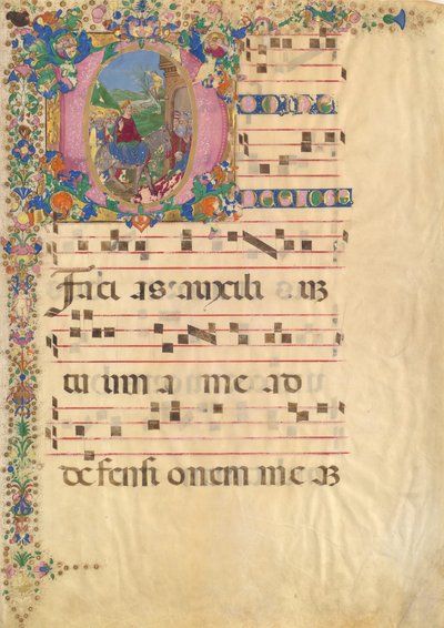 Manuskriptblad med inträde i Jerusalem på palmsöndagen i ett initialt D..., 1400-1500-talet. av Bartolomeo di Domenico di Guido