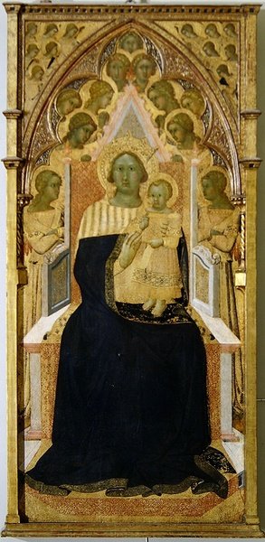 Madonna och barn tronade, omgivna av änglar av Bartolommeo Bulgarini