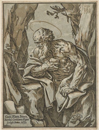 Saint Jerome, efter Guido Reni, 1637 (chiaroscuro träsnitt från tre block på lagt papper) av Bartolommeo Coriolano
