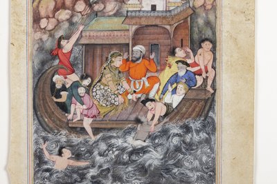 Detalj från En storm på havet, ca 1560-65 (täckande akvarell  guld på papper) av Basawan Basawan