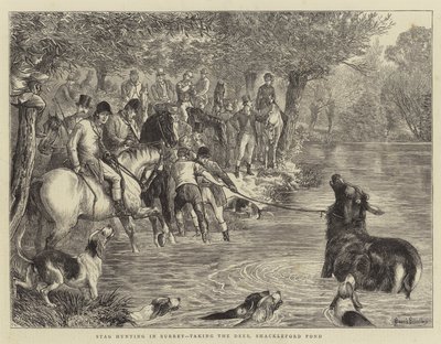 Hjortjakt i Surrey, ta hjortarna, Shackleford Pond av Basil Bradley