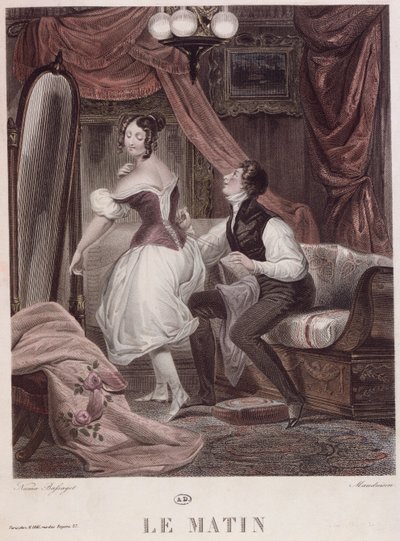 Morgon, graverad av Leon Mauduison, från boken "Le Corset", pub. av Mirel, c.1824-30 av Bassaget Numa
