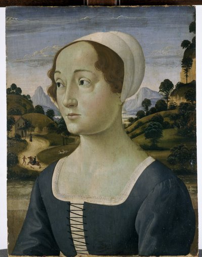 Porträtt av en kvinna i mitten av tjugoårsåldern (tempera på poppelträ) av Bastiano Mainardi
