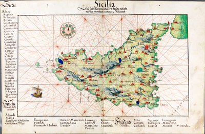 Karta över Sicilien av Battista Agnese