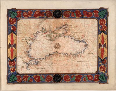 Karta över Svarta havet inklusive en del av dagens Rumänien, Bulgarien, Turkiet, Ukraina och Ryssland, ca av Battista Agnese