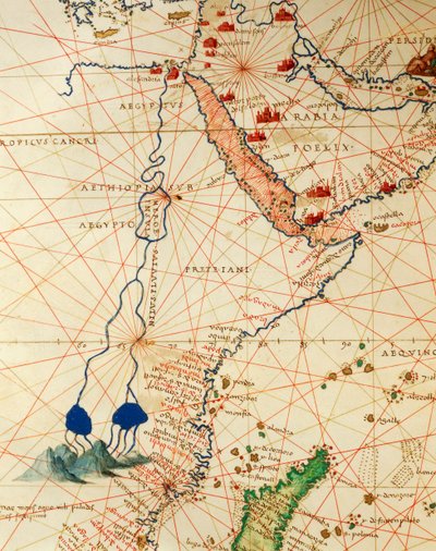 Indiska oceanen och en del av Asien och Afrika: Nilens lopp, från Atlas of the World i trettiotre kartor, av Battista Agnese av Battista Agnese