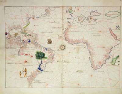The New World, from an Atlas of the World in 33 Maps, Venedig, 1 september 1553 (bläck på veläng) (se även 330961) av Battista Agnese